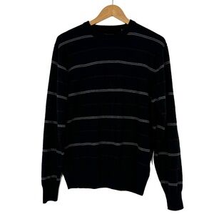 Haggar Men’s Size Medium 100% Acrylic Knit Black Stripe Crew Pullover Sweater